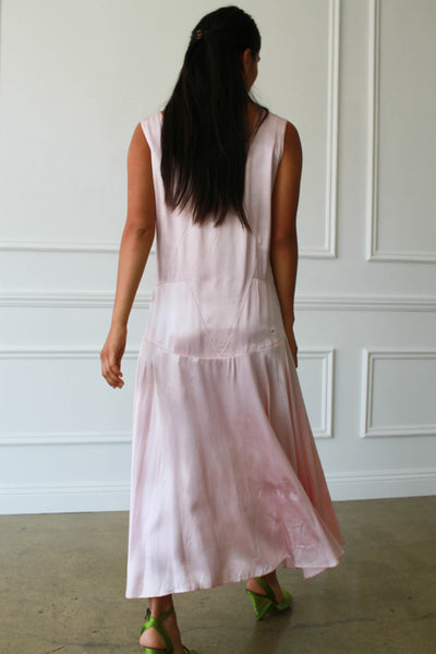 1920s Glacier Pink Satin Dropwaist Dress