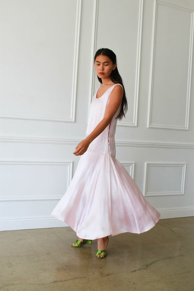 1920s Glacier Pink Satin Dropwaist Dress
