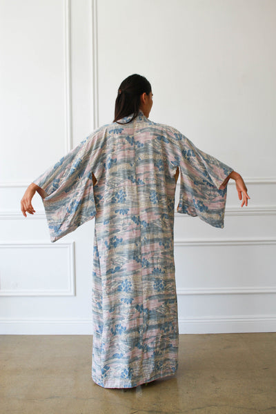 1940s Pastel Countryside Print Silk Kimono