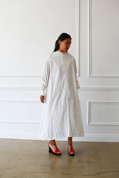 Antique Victorian Embroidered Cotton Night Dress