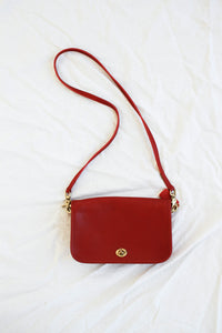 1980s Cherry Red Leather Coach Shoulder Bag