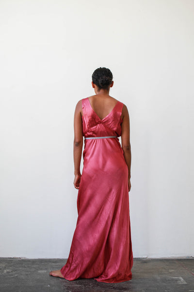 1940s Berry Satin Embroidered Slip Dress