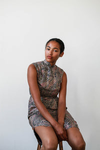 1970s Floral Swirl Satin Cheongsam Dress