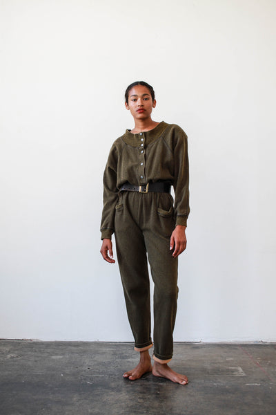 1980s Christian de Castelnau Olive Woven Jumpsuit