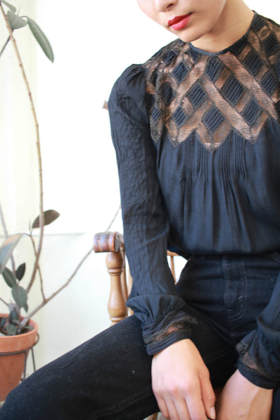Victorian Black Chiffon Silk Long Sleeve Blouse