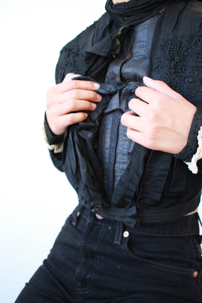 Victorian Black Satin Corset Bodice Jacket