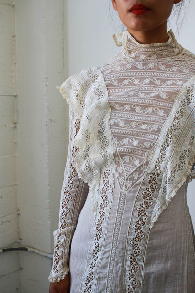 Edwardian Mixed Lace Ecru Lawn Dress