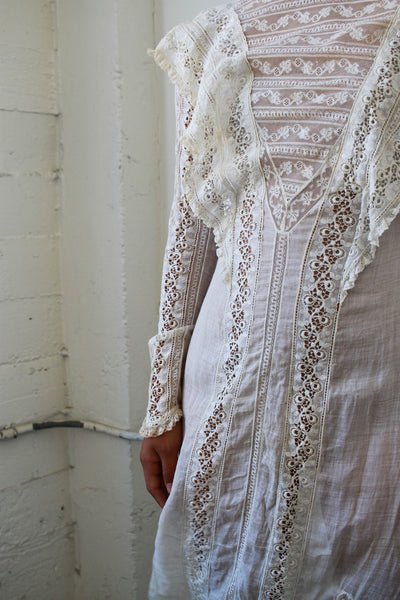 Edwardian Mixed Lace Ecru Lawn Dress