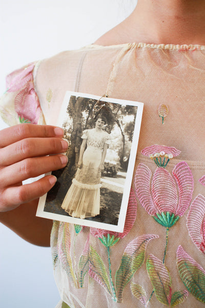 1930s Mesh Tulip Painted Dress
