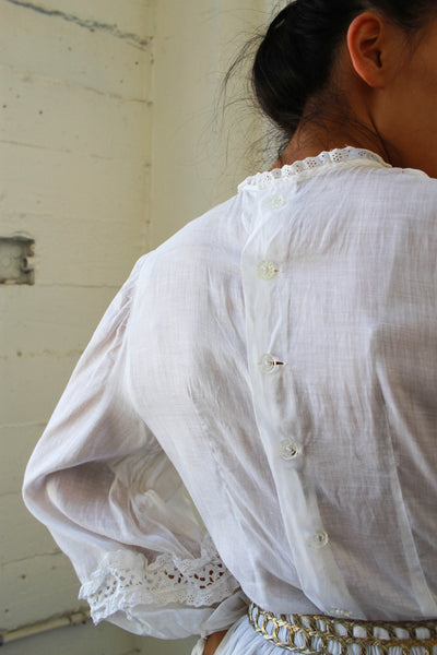 Edwardian White Bell Sleeve Cotton Dress