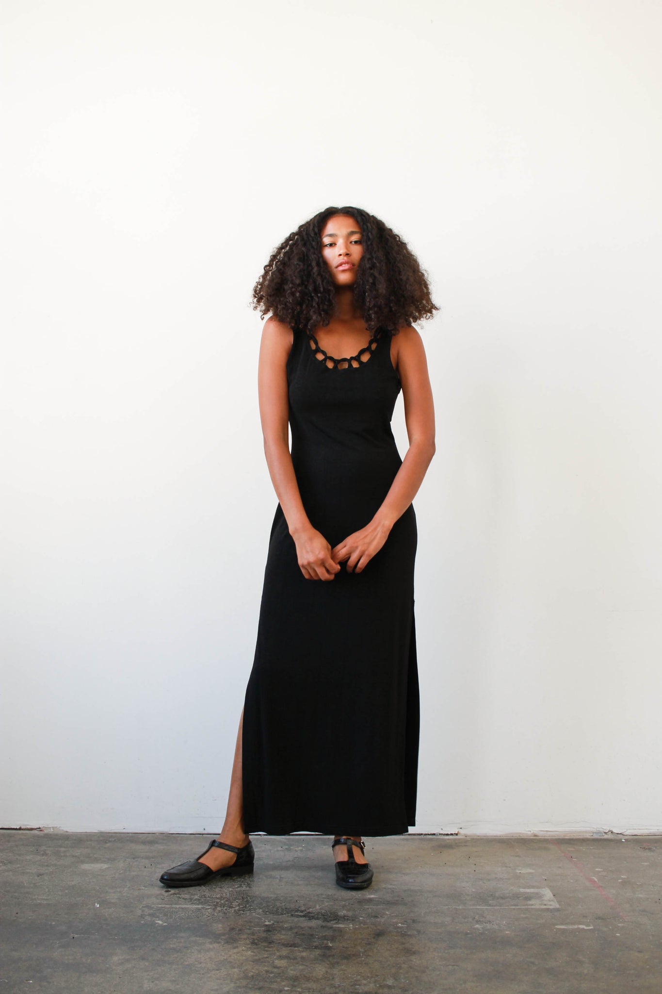 1990s Black Slinky Maxi Dress