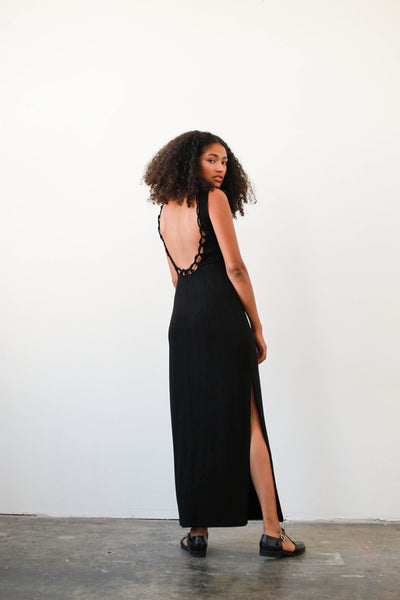 1990s Black Slinky Maxi Dress