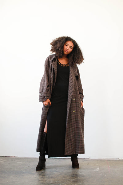 1970s Geoffrey Beene Mauve Houndstooth Wool Coat