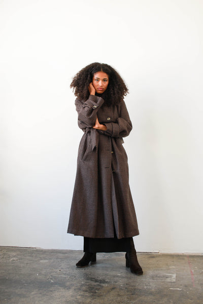 1970s Geoffrey Beene Mauve Houndstooth Wool Coat