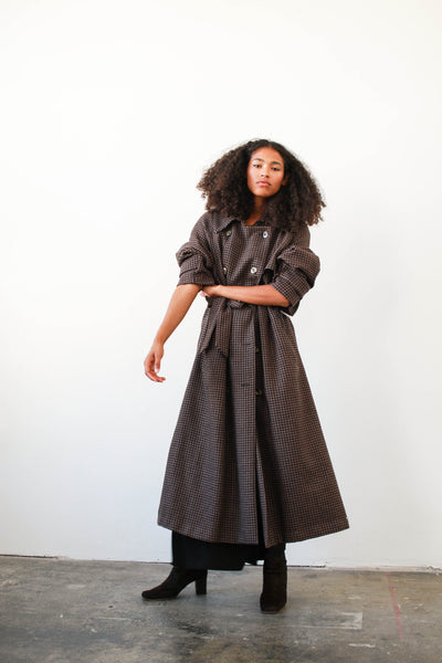 1970s Geoffrey Beene Mauve Houndstooth Wool Coat