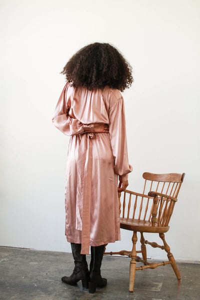 1980s Rose Metallic Silk Wrap Dress