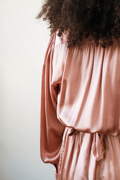 1980s Rose Metallic Silk Wrap Dress