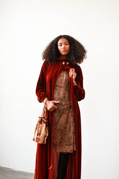 1920s Rust Velvet Long Coat