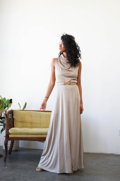 1970s Champagne Gold Slinky Gown