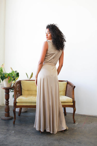 1970s Champagne Gold Slinky Gown