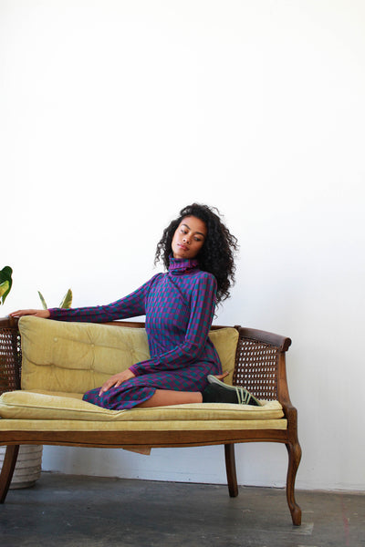 1980s Albert Nipon Plaid Knit Shift Dress