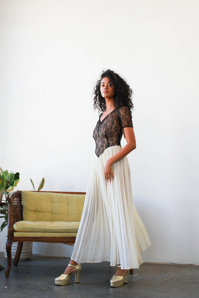 1930s Alencon Lace Bodice Chiffon Dress