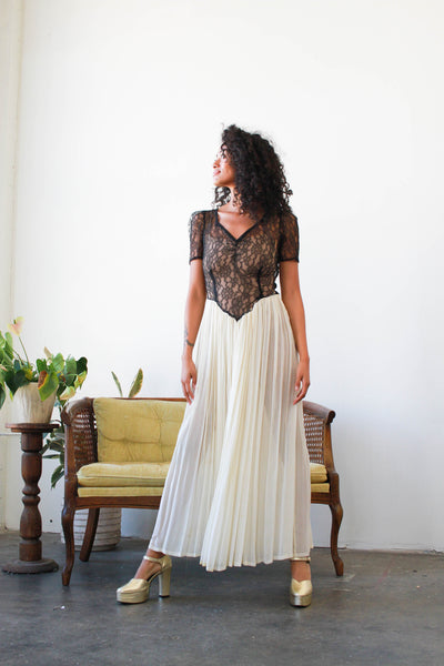 1930s Alencon Lace Bodice Chiffon Dress