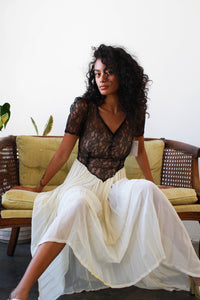 1930s Alencon Lace Bodice Chiffon Dress