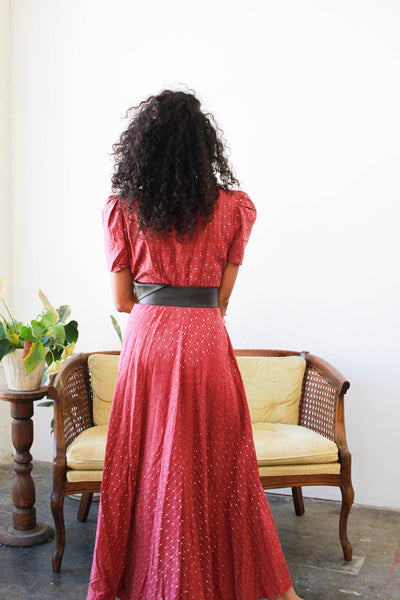 1940s Raspberry Woven Silk Wrap Dress