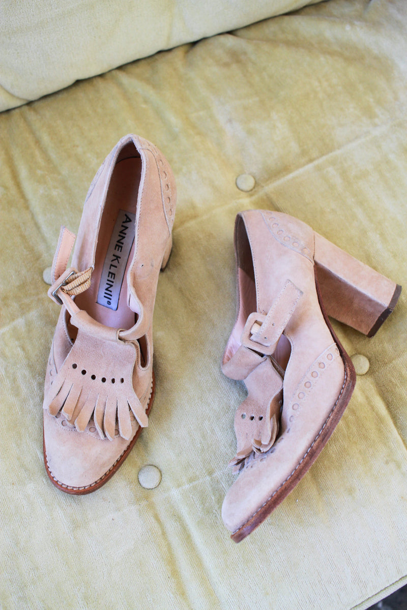 1980s Anne Klein Tan Suede Loafer Heels | 36 – Blossom Vintage