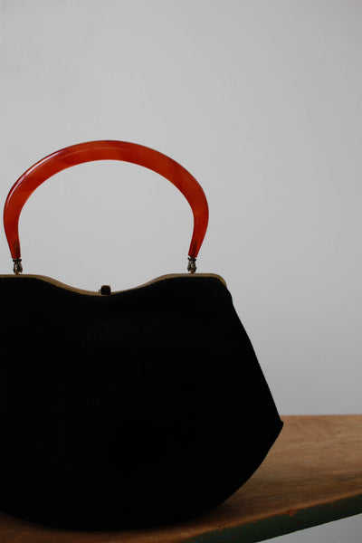 1940s Black Noir Velvet Lucite Handbag