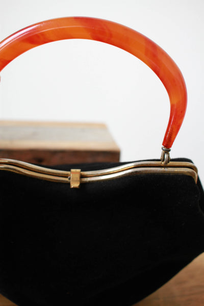 1940s Black Noir Velvet Lucite Handbag