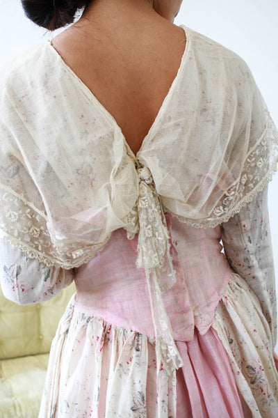 Edwardian Pink Lace Collared Draped Dress