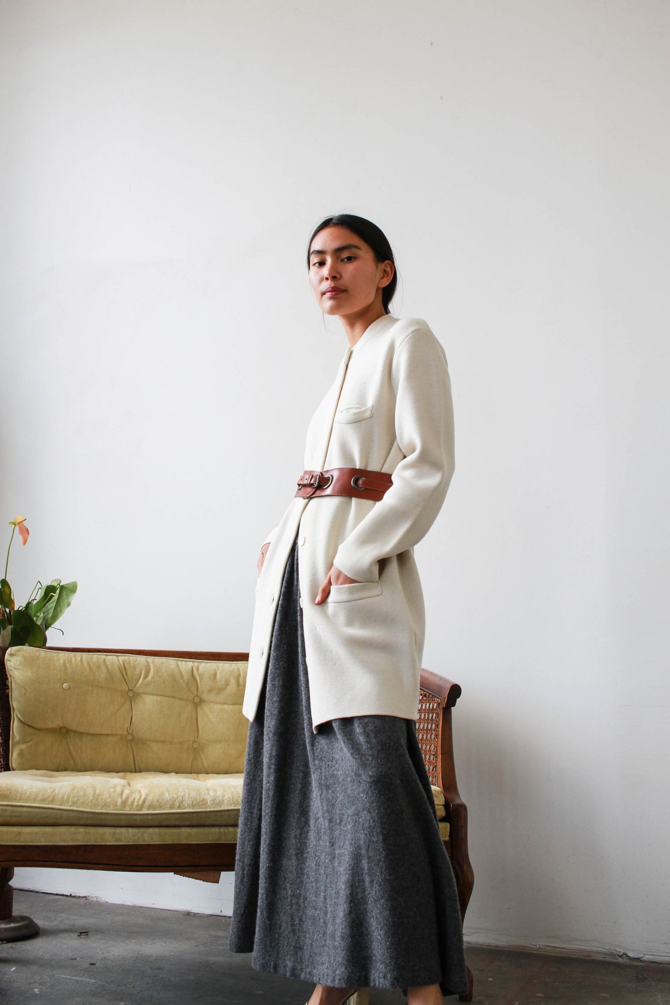 1960s Bone White Knit Long Cardigan