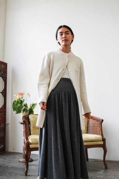 1980s Charcoal Cashmere Wool Midi Skirt