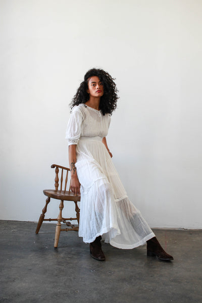 Edwardian Cotton Swiss Dot Spiderweb Lawn Dress