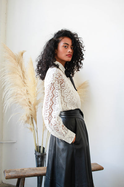 1980s DKNY White Lace Button Up Blouse