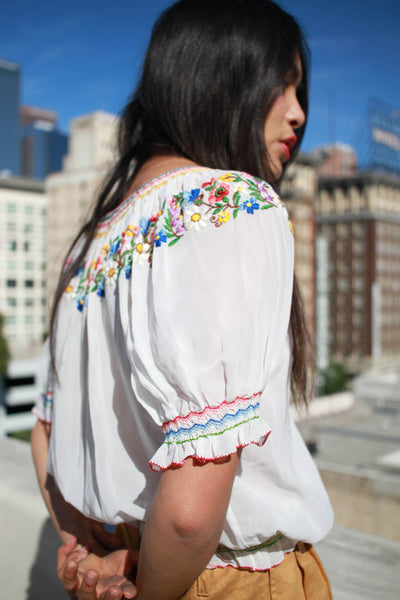 1940s Hungarian Embroidered Rayon Peasant Blouse
