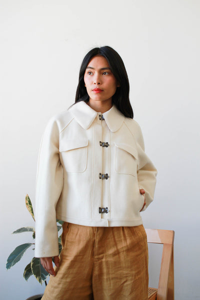 1990s Armani Snow Felt Wool Buckle Jacket