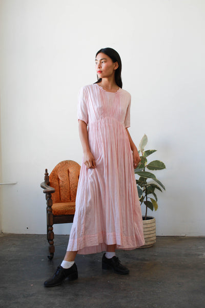 Edwardian Baby Pink Pleated Cotton Dress