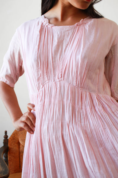 Edwardian Baby Pink Pleated Cotton Dress