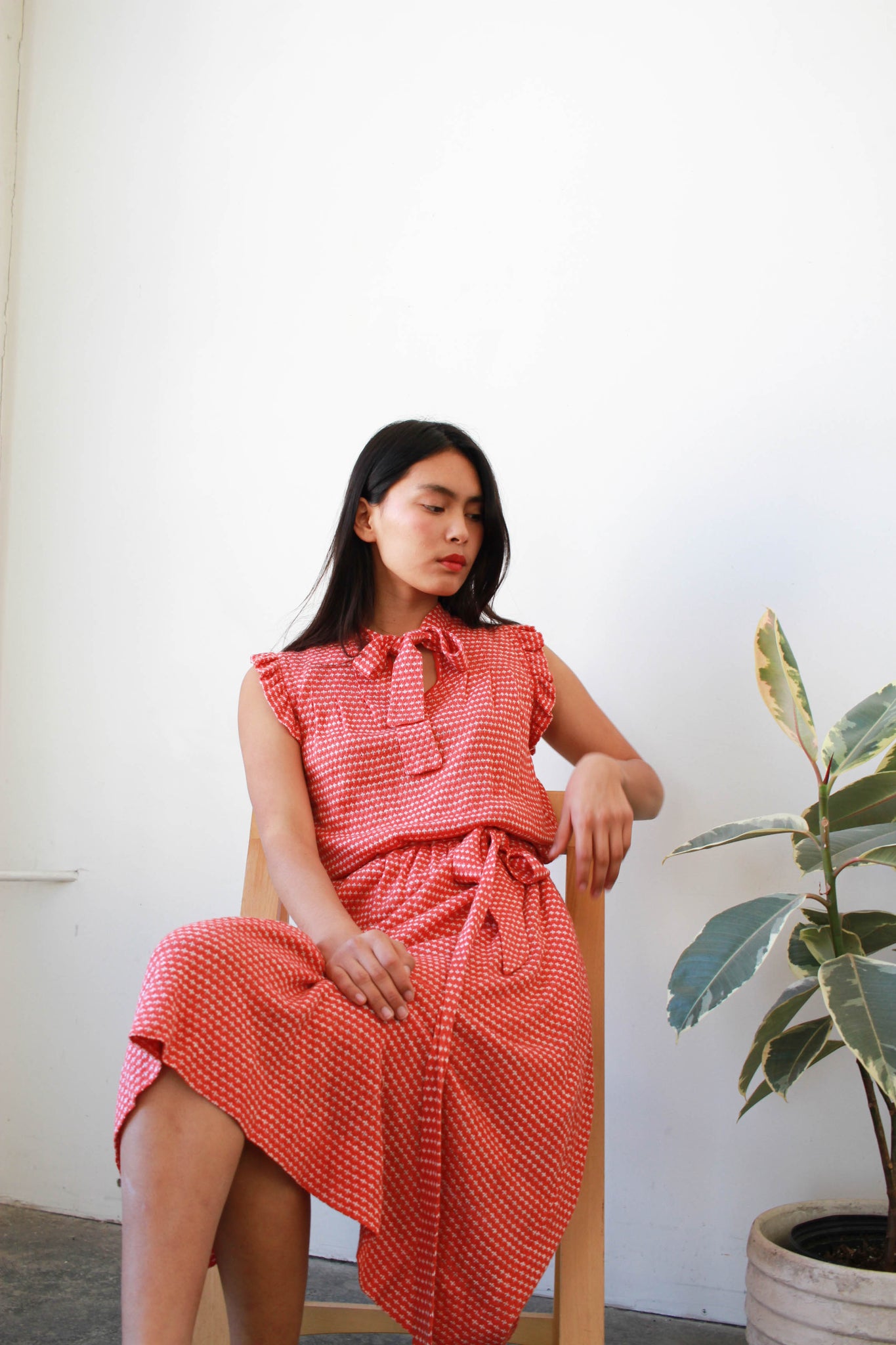 1970s Albert Nipon Red Knit Dress