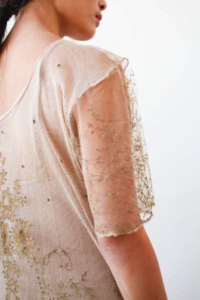 1920s Sheer Layered Net Lace Nude Dress