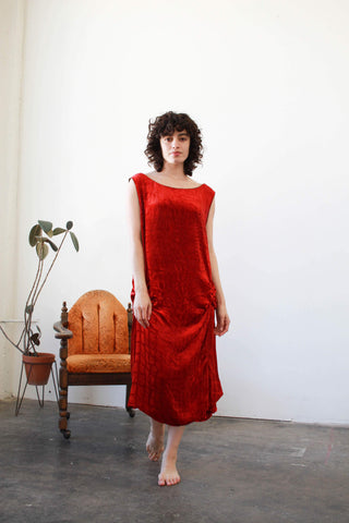 1920s Velvet Crimson Red Damask Dress