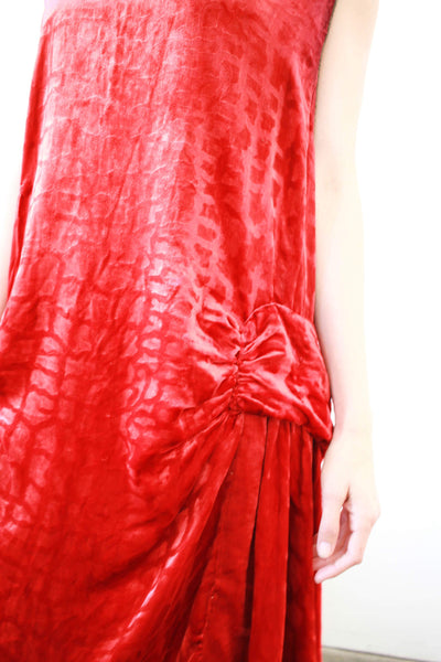 1920s Velvet Crimson Red Damask Dress