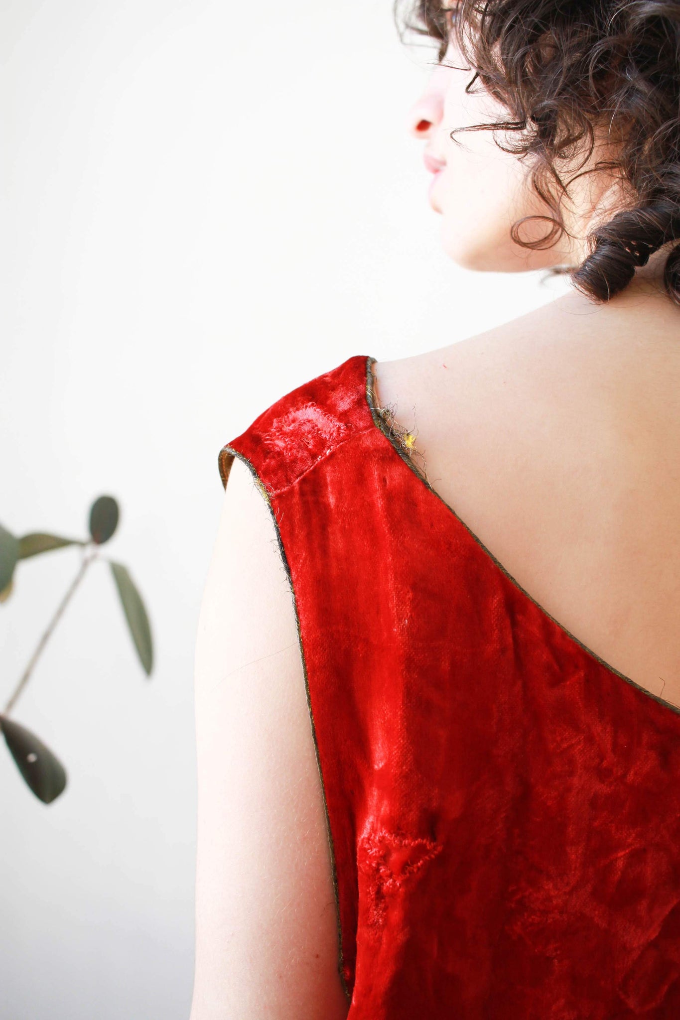 1920s Velvet Crimson Red Damask Dress Blossom Vintage