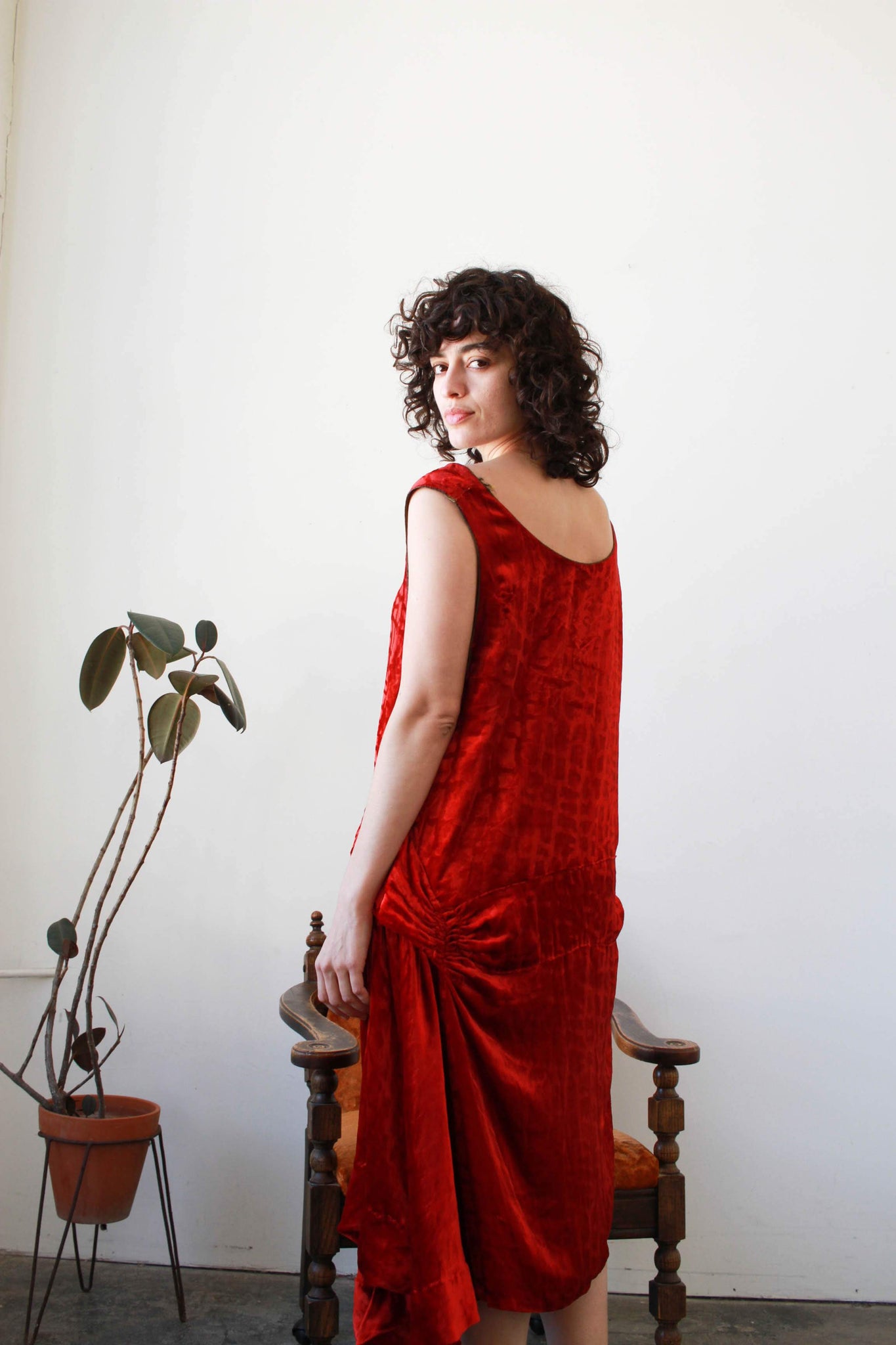 1920s Velvet Crimson Red Damask Dress Blossom Vintage