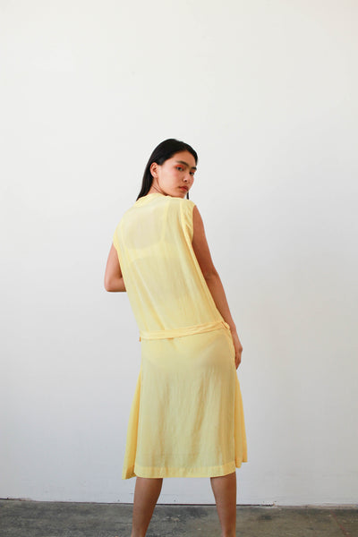 1920s Lemon Silk Drop Waist Belted Dress