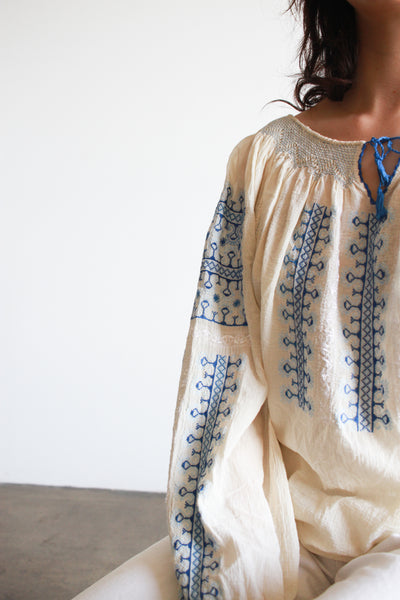 1940s Romanian Gauzy Cotton Embroidered Blouse