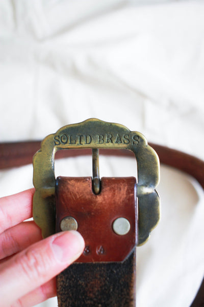 1970s Brass Buckled Boho Leather Belt